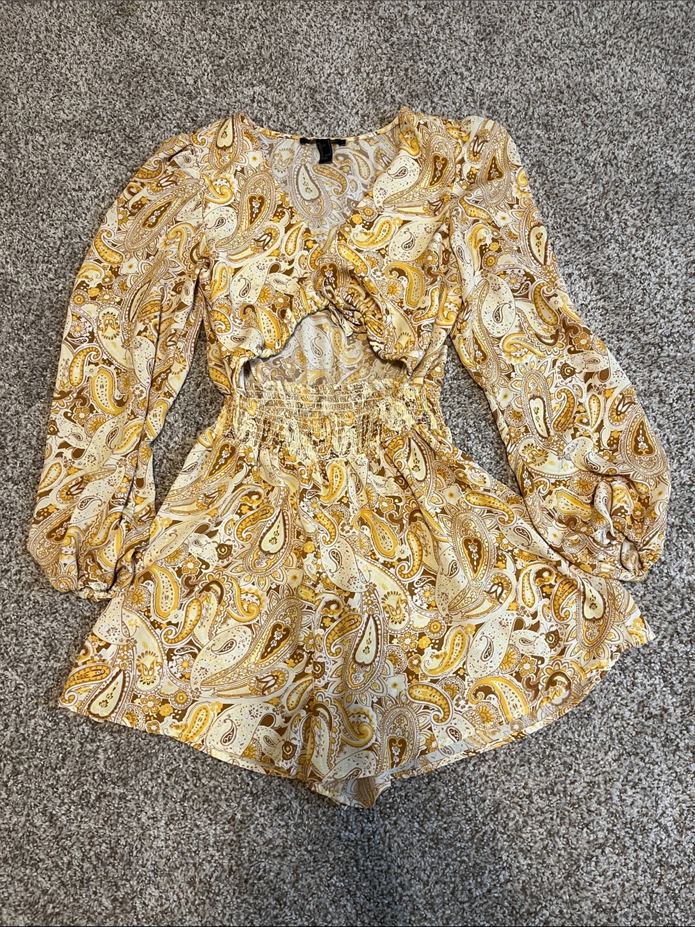 Forever 21 Yellow Paisley Long-Sleeve Romper